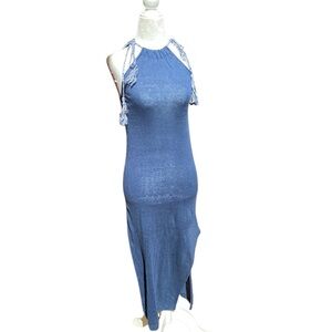 360 degree sweater Italian yarn linen Blue Halter Dress